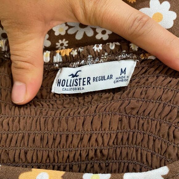 Hollister Brown Floral Mini Dress Y2K Cottagecore Sleeveless Size M - Picture 3 of 8
